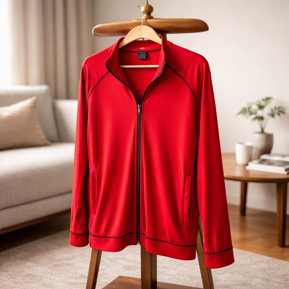 Citiknits 1X Red Zip Up Jacket Long Sleeve Y2K Vintage Made in USA Liquid Travel
